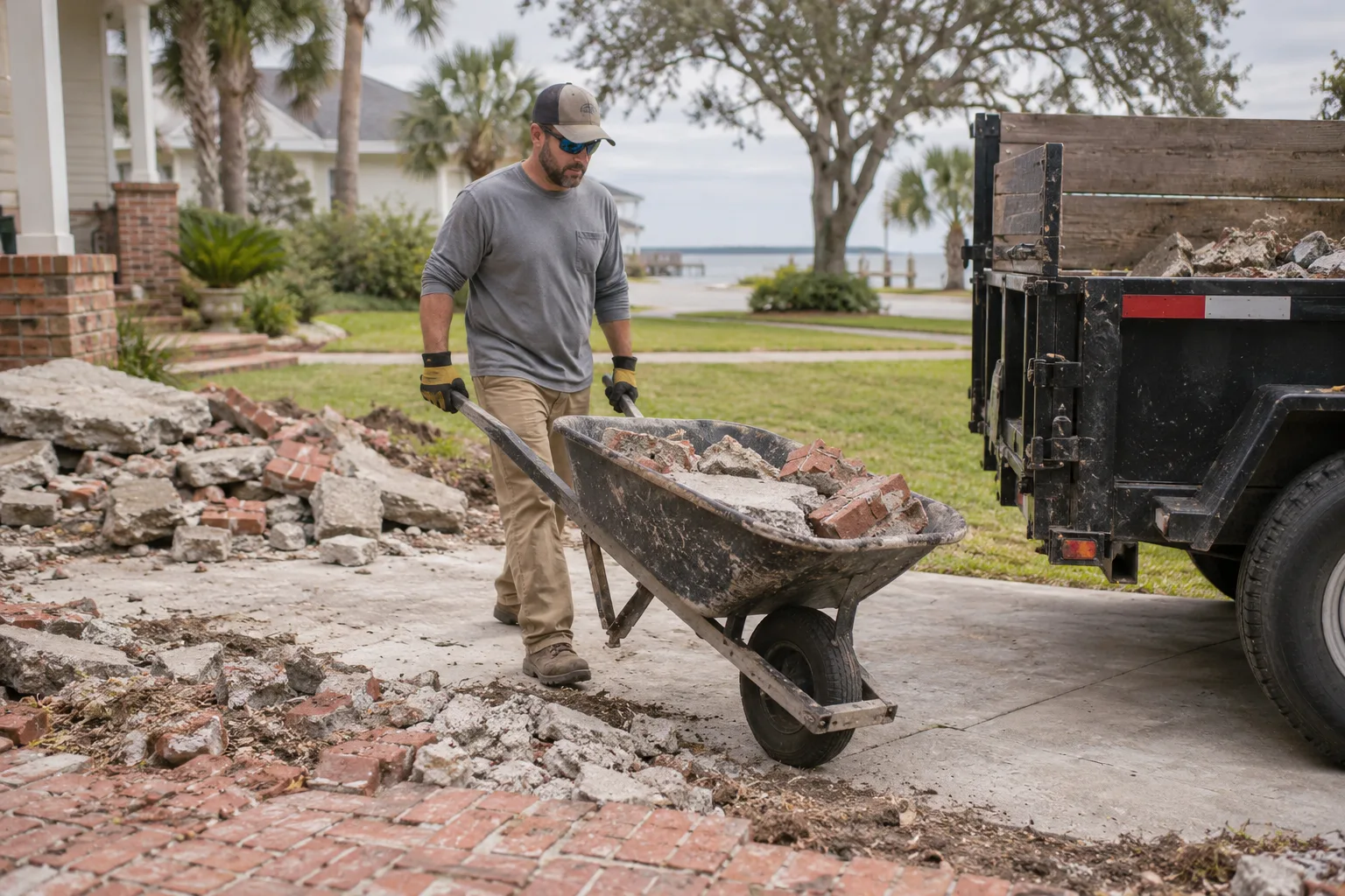 Concrete & Brick Removal in progress at a Gulf Coast property
